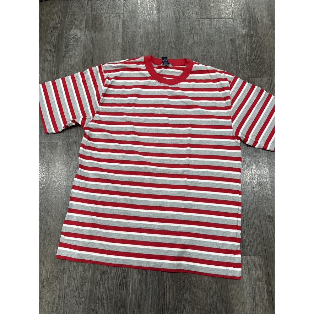 Vintage Style Red White Striped T-Shirt Mens Large Retro 90s Short Sleeve